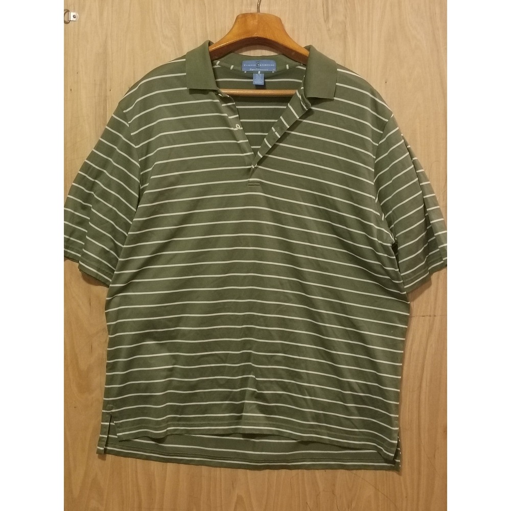 Fairway & Greene Pureformance Mens XL Polo Shirt Olive Green White Stripe Golf